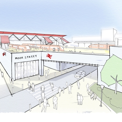 Artist impression of new Moor Street Station Northern entrance