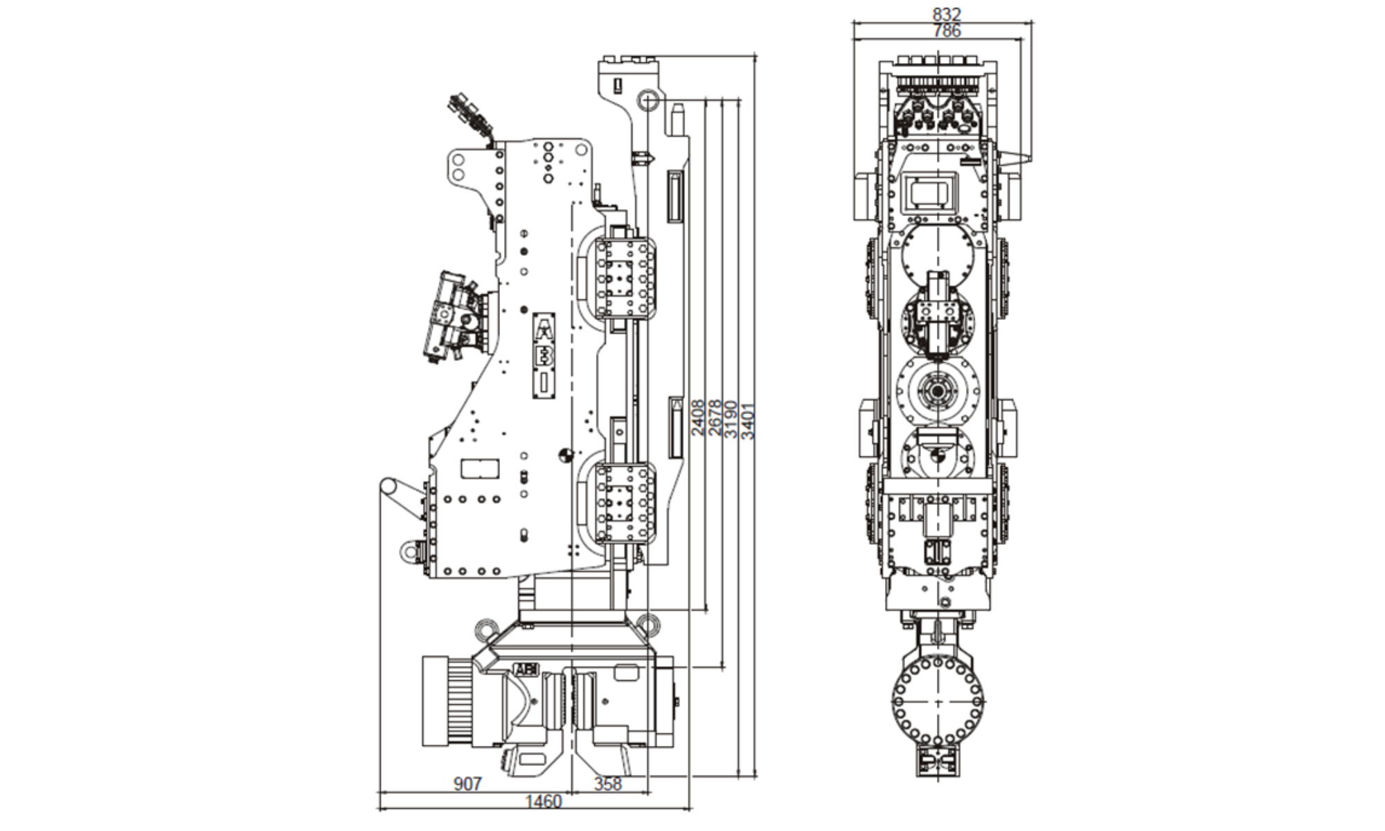 MRZV 36VV Vibratory Hammer specification drawing.